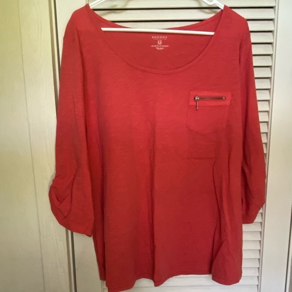 Sonoma deep coral‎ plus size 3/4 sleeve top